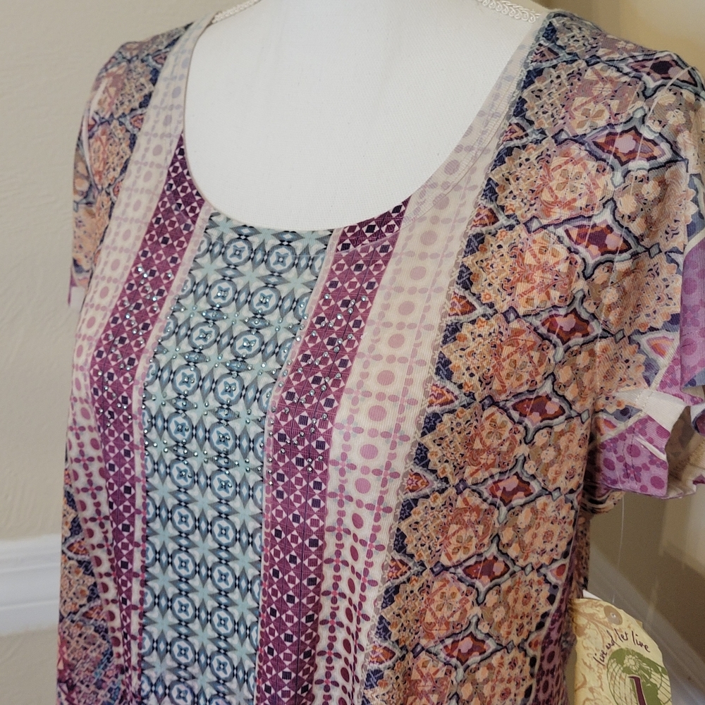 New ONE WORLD Jewel Boho Top